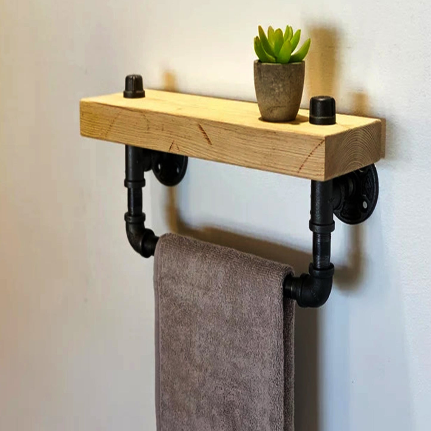 Industrial Wall Shelves with Towel Holder