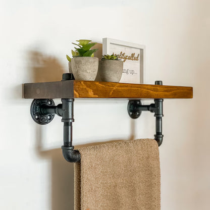 Industrial Wall Shelves with Towel Holder